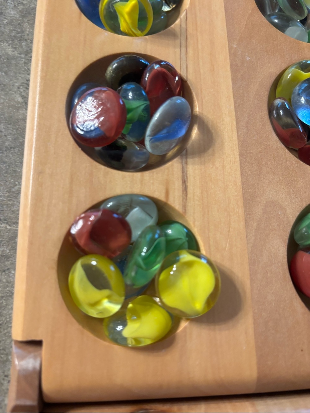 Wooden Mancala Game Set with Colorful Glass Stones - Picture 4 of 7